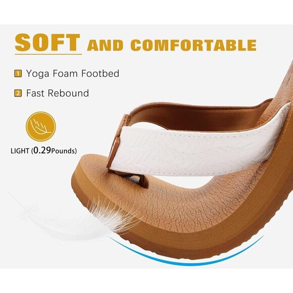 〽️Men\'s Flip Flop Sandal Khaki White Leather Slip On Arch Support Comfort Shoes main image 7